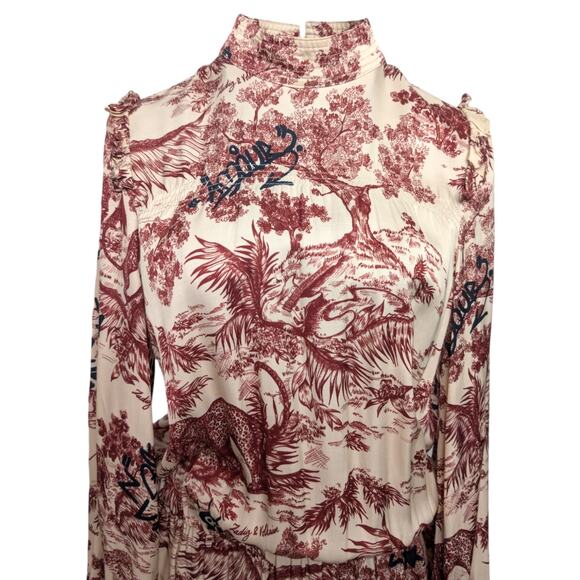 Zadig & Voltaire Rocket Toile De Jouy Satin Mock Neck Long Sleeve Dress Small - Picture 13 of 16